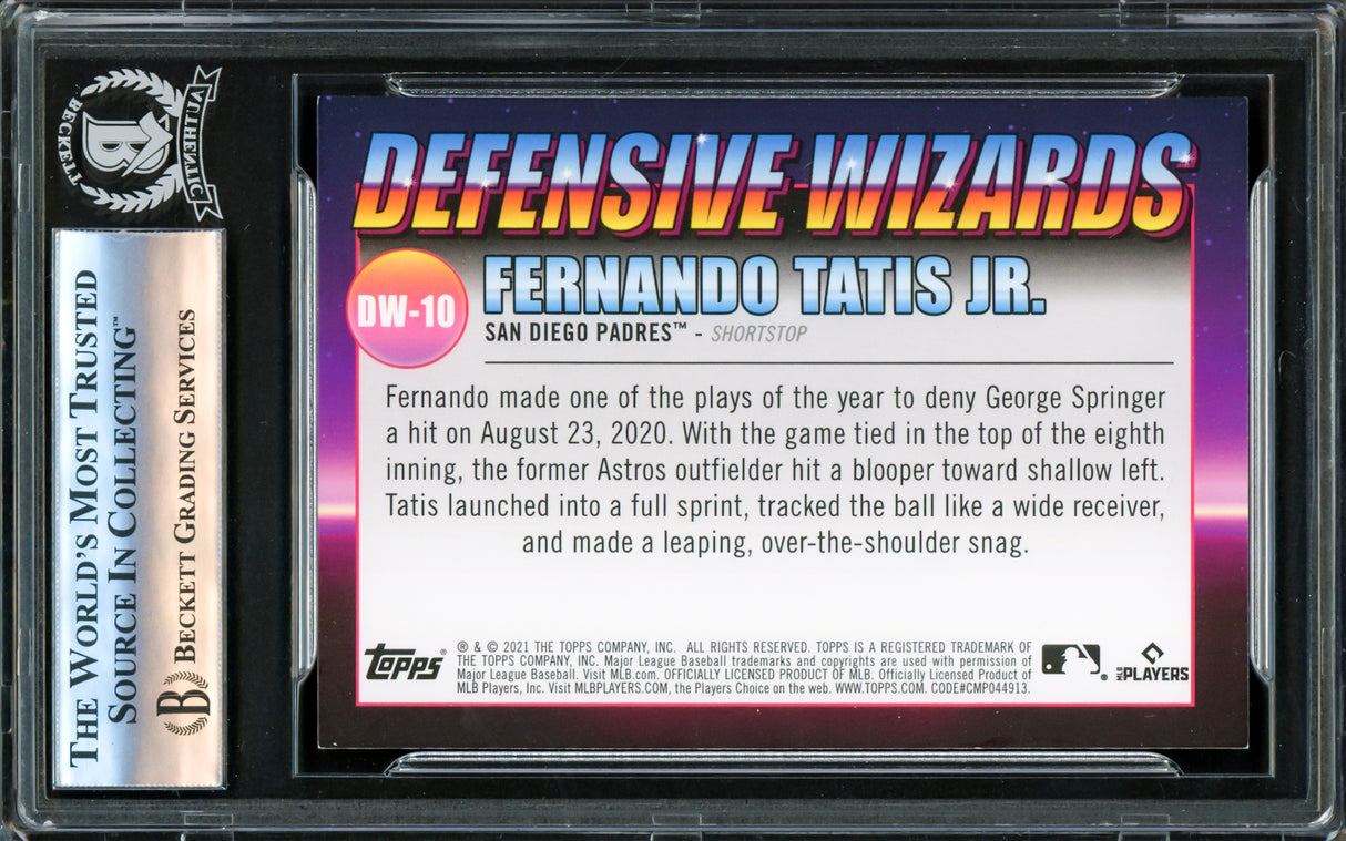 Fernando Tatis Jr. Autographed 2021 Topps Defensive Wizards Card #DW10 San Diego Padres Beckett BAS #16178234