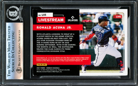 Ronald Acuna Autographed 2021 Donruss Livestream Pink Fireworks Card #LS5 Atlanta Braves Beckett BAS #16339945