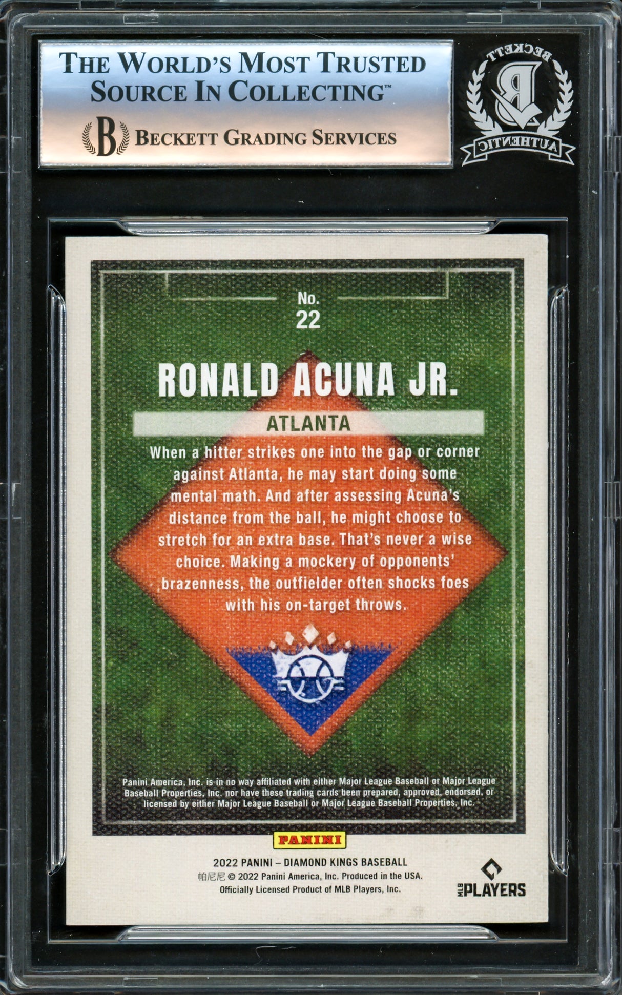 Ronald Acuna Autographed 2022 Diamond Kings Card #22 Atlanta Braves Beckett BAS #16340005