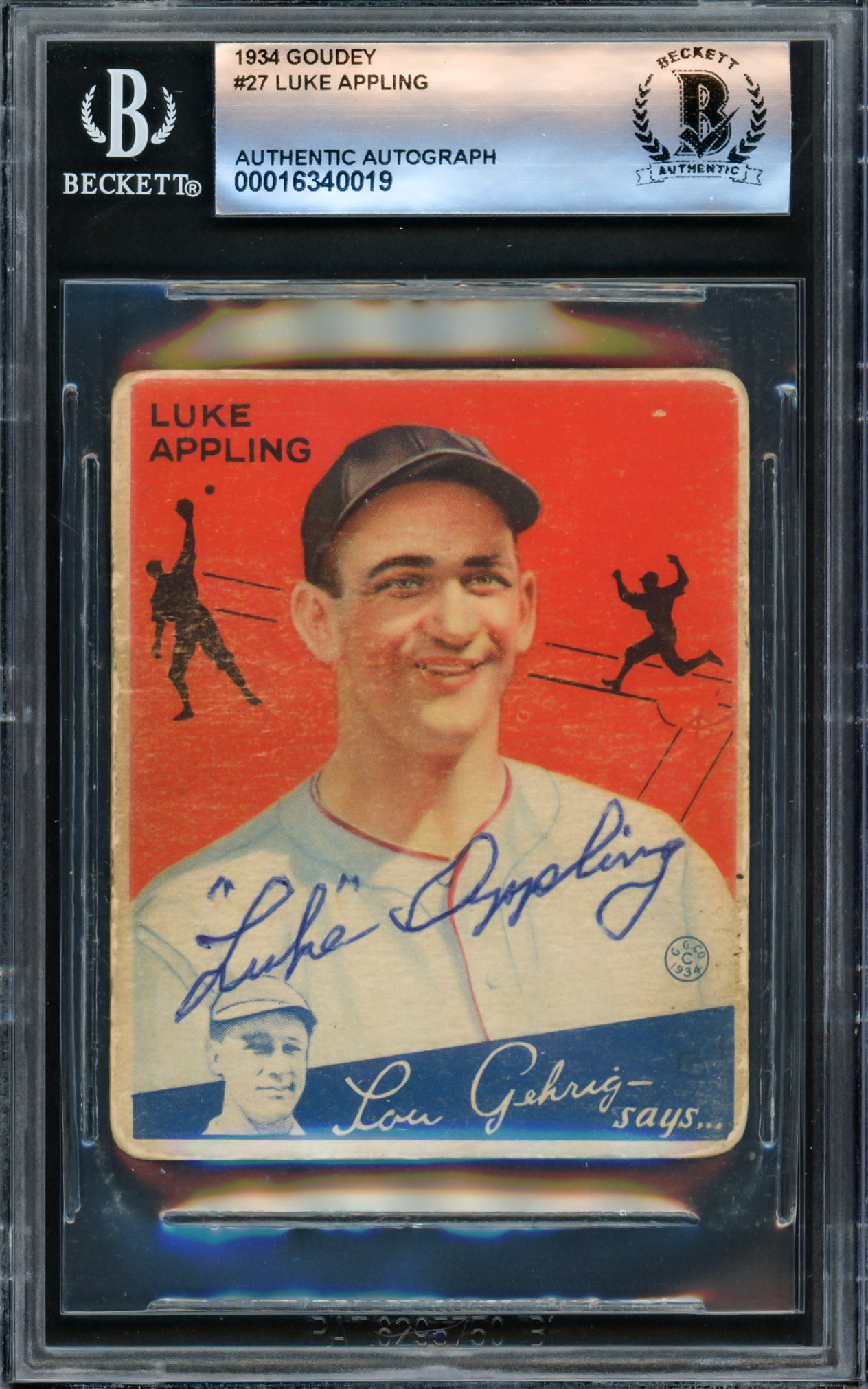 Luke Appling Autographed 1934 Goudey Rookie Card #27 Chicago White Sox Beckett BAS #16340019