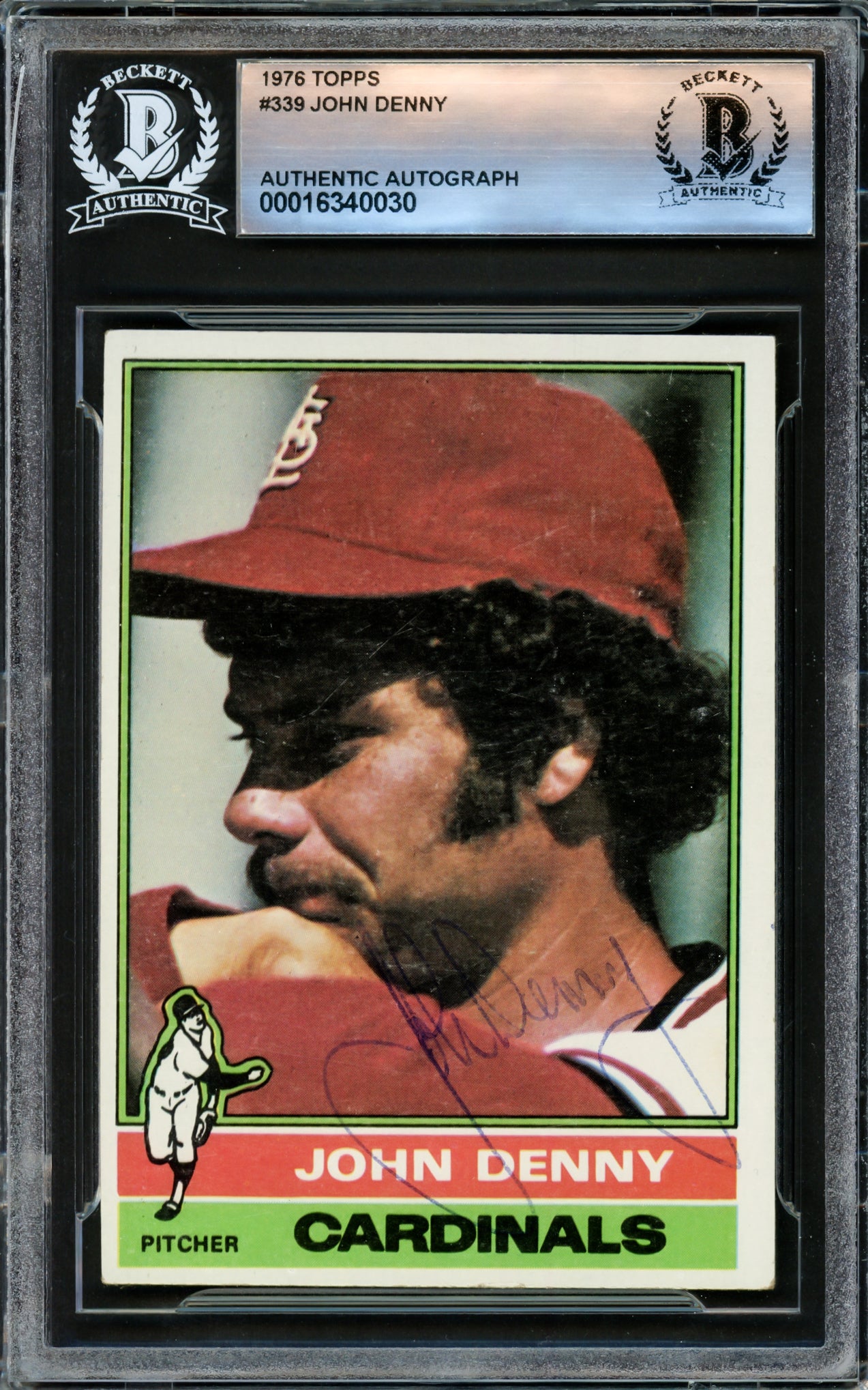 John Denny Autographed 1976 Topps Card #339 St. Louis Cardinals Beckett BAS #16340030