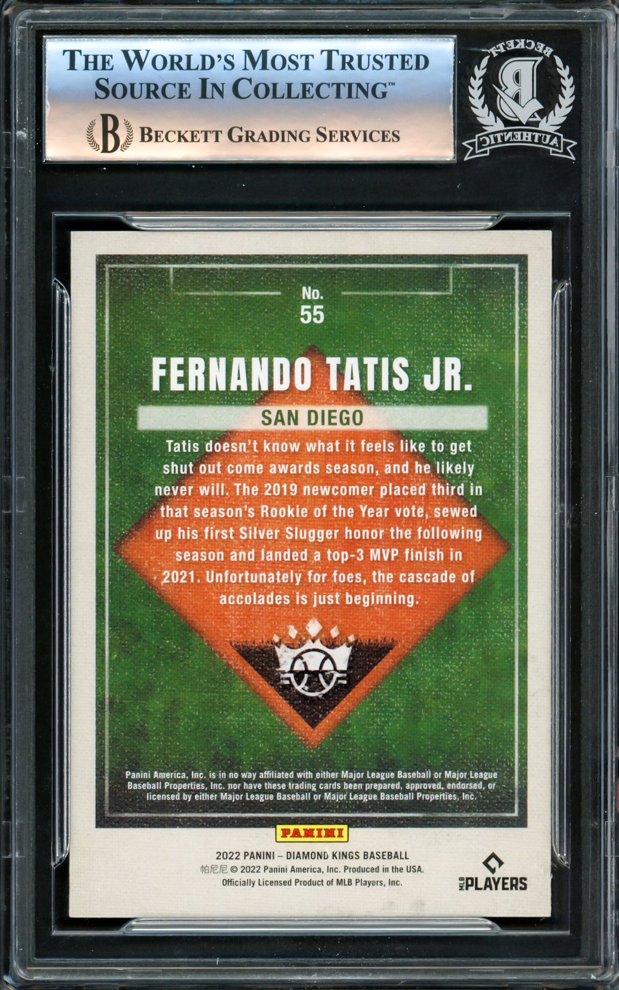 Fernando Tatis Jr. Autographed 2022 Diamond Kings Card #55 San Diego Padres Beckett BAS #16341011