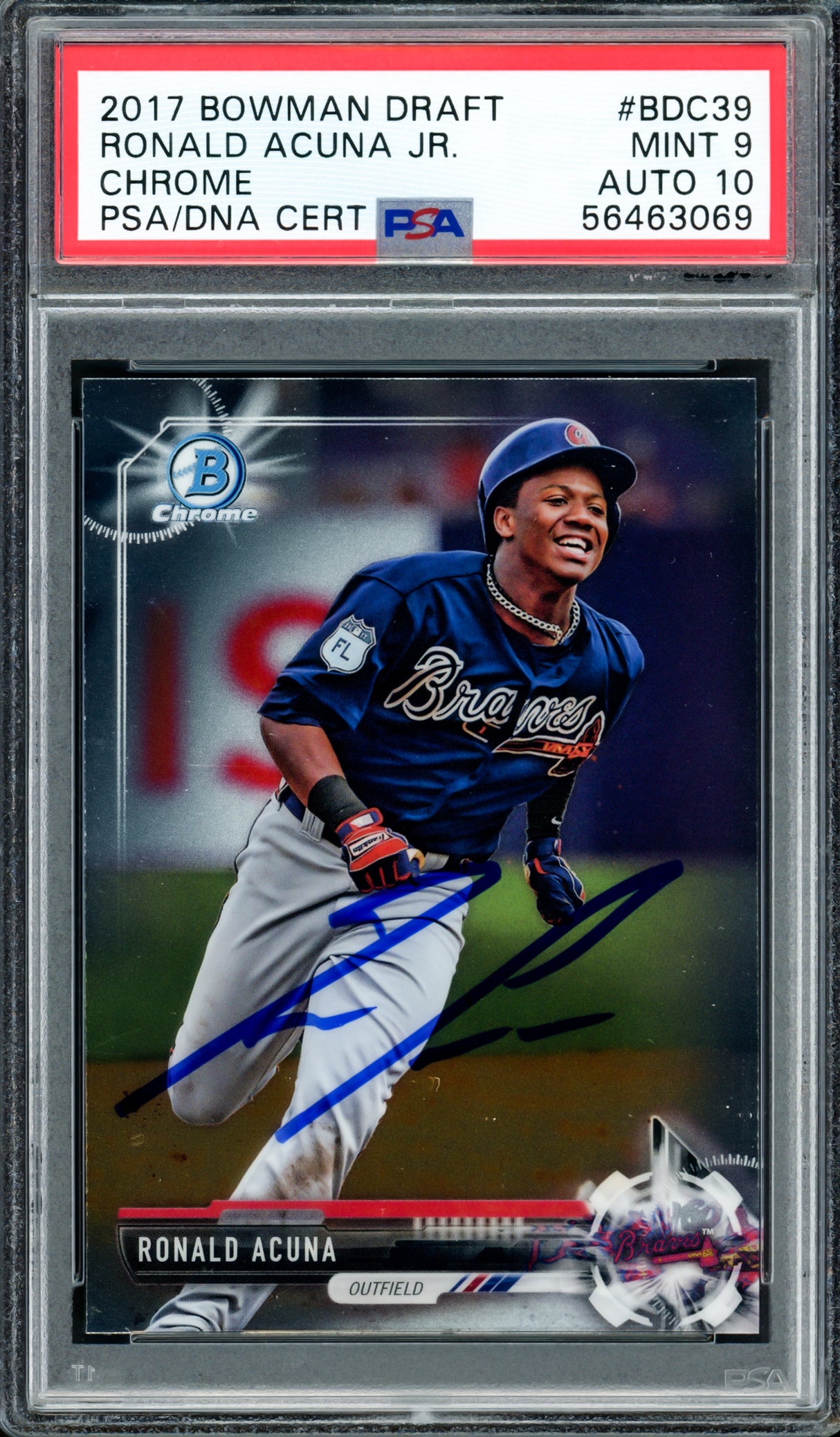 Ronald Acuna Jr. Autographed 2017 Bowman Draft Chrome Rookie Card #BDC39 Atlanta Braves PSA 9 Auto Grade Gem Mint 10 PSA/DNA #56463069