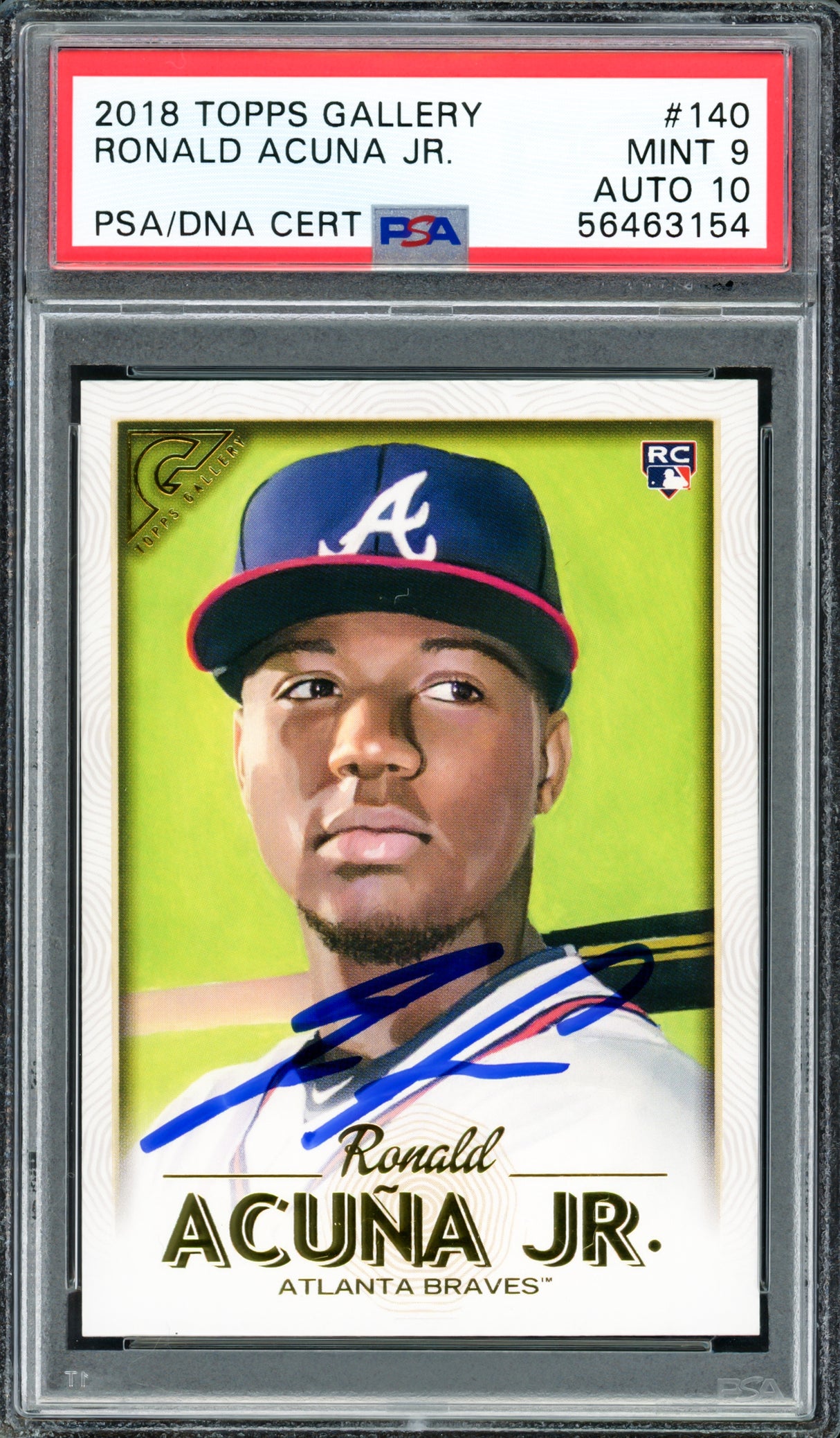 Ronald Acuna Jr. Autographed 2018 Topps Gallery Rookie Card #140 Atlanta Braves PSA 9 Auto Grade Gem Mint 10 PSA/DNA #56463154