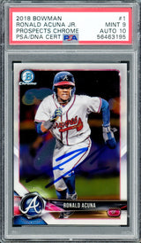 Ronald Acuna Jr. Autographed 2018 Bowman Prospects Chrome Rookie Card #1 Atlanta Braves PSA 9 Auto Grade Gem Mint 10 PSA/DNA #56463195