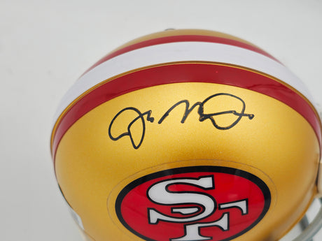 Joe Montana Autographed San Francisco 49ers Gold 1964-95 Throwback Mini Helmet Beckett BAS QR Stock #238342