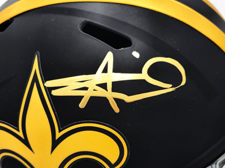 Alvin Kamara Autographed New Orleans Saints Eclipse Black Full Size Speed Replica Helmet Beckett BAS Witness Stock #224739