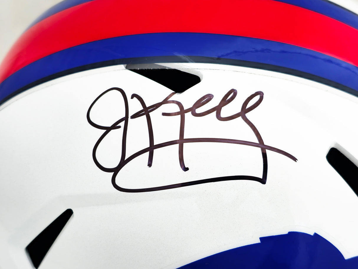 Jim Kelly Autographed Buffalo Bills White Full Size Speed Replica Helmet Beckett BAS Witness Stock #224728