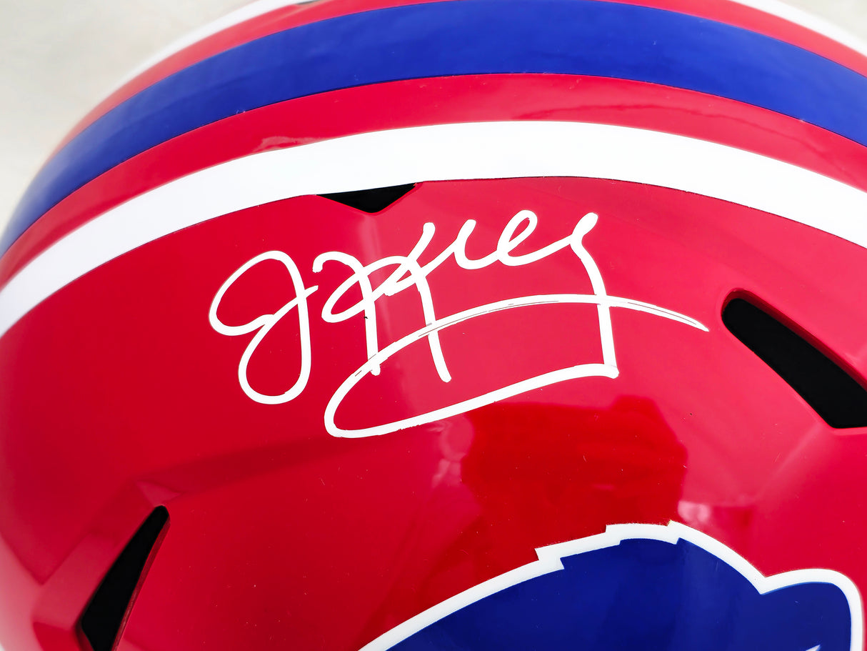 Jim Kelly Autographed Buffalo Bills Red 87-01 Throwback Full Size Speed Replica Helmet Beckett BAS Witness Stock #224727