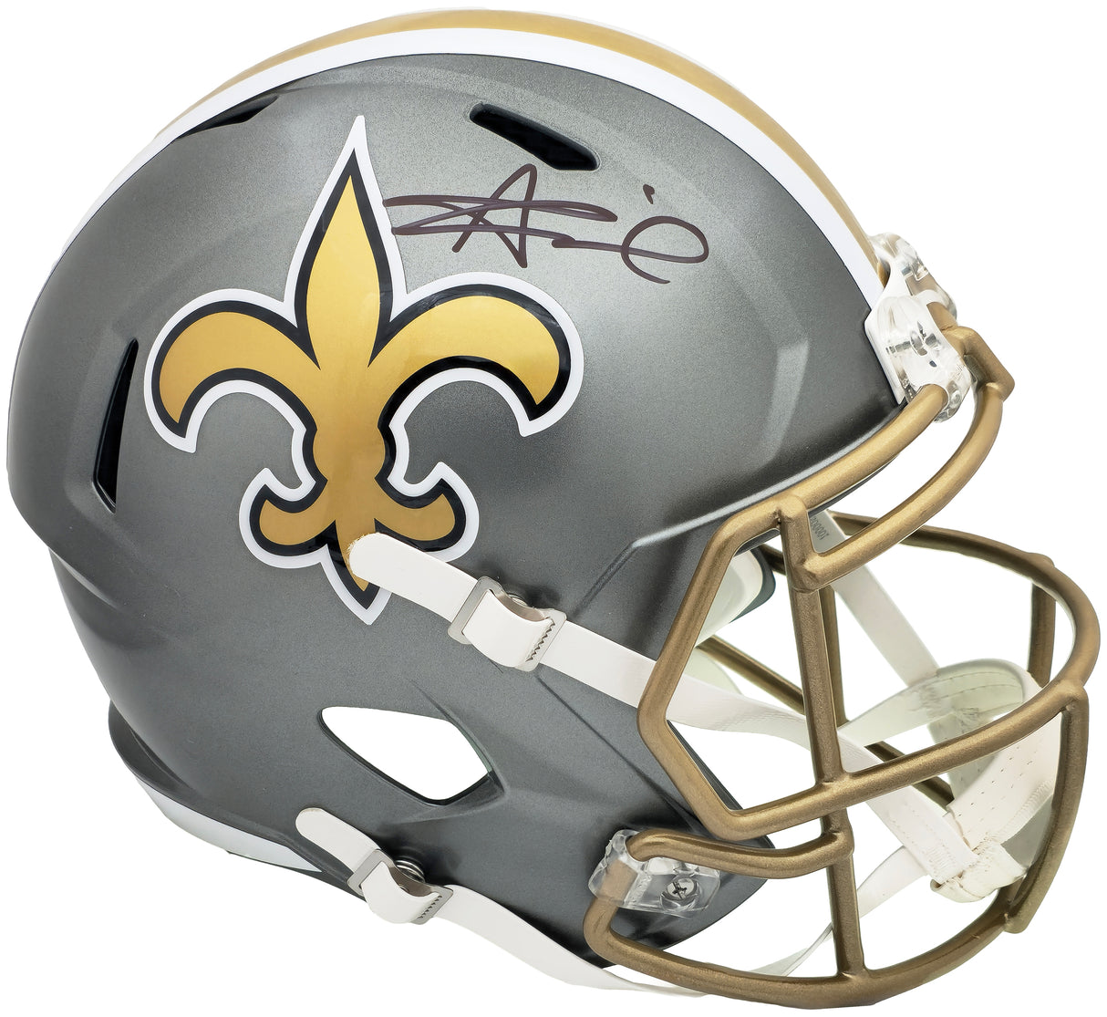 Alvin Kamara Autographed New Orleans Saints Flash Gray Full Size Speed Replica Helmet Beckett BAS Witness Stock #224740