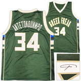 Milwaukee Bucks Giannis Antetokounmpo Autographed Green Jersey Beckett BAS Witness Stock #224708