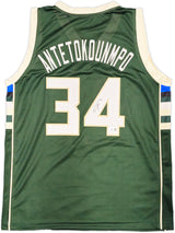 Milwaukee Bucks Giannis Antetokounmpo Autographed Green Jersey Beckett BAS Witness Stock #224708