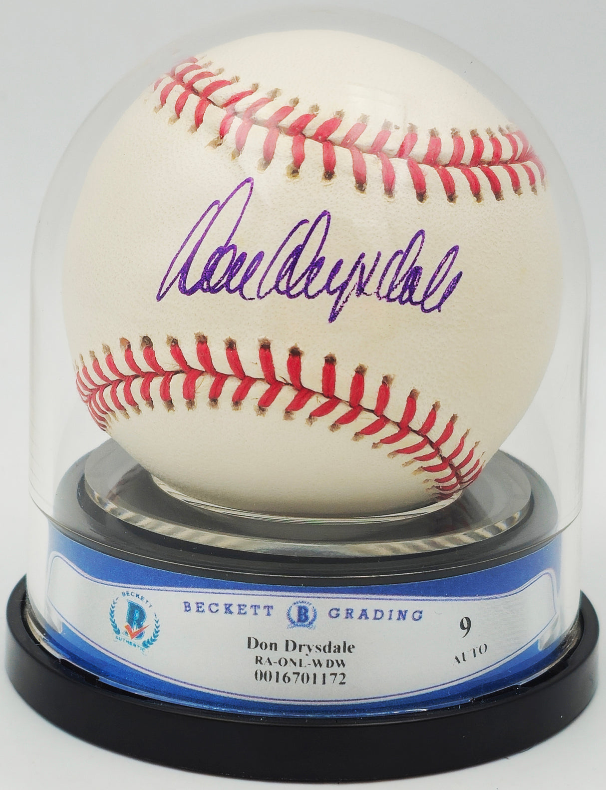 Don Drysdale Autographed Official NL Baseball Los Angeles Dodgers Auto Grade Mint 9 Beckett BAS #16701172