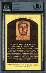 Joe DiMaggio Autographed Hall of Fame HOF Plaque Postcard New York Yankees Beckett BAS #12059074