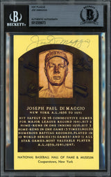 Joe DiMaggio Autographed Hall of Fame HOF Plaque Postcard New York Yankees Beckett BAS #12059073