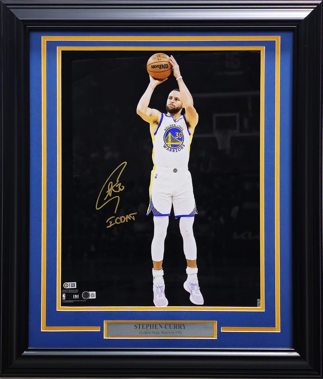 Stephen Curry Autographed Framed 16x20 Photo Golden State Warriors "ICDAT" Beckett BAS Stock #238543