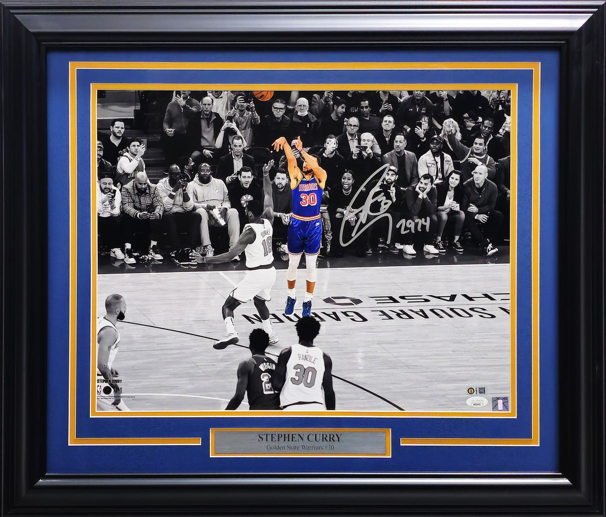 Stephen Curry Autographed Framed 16x20 Photo Golden State Warriors "2974" JSA Stock #238542