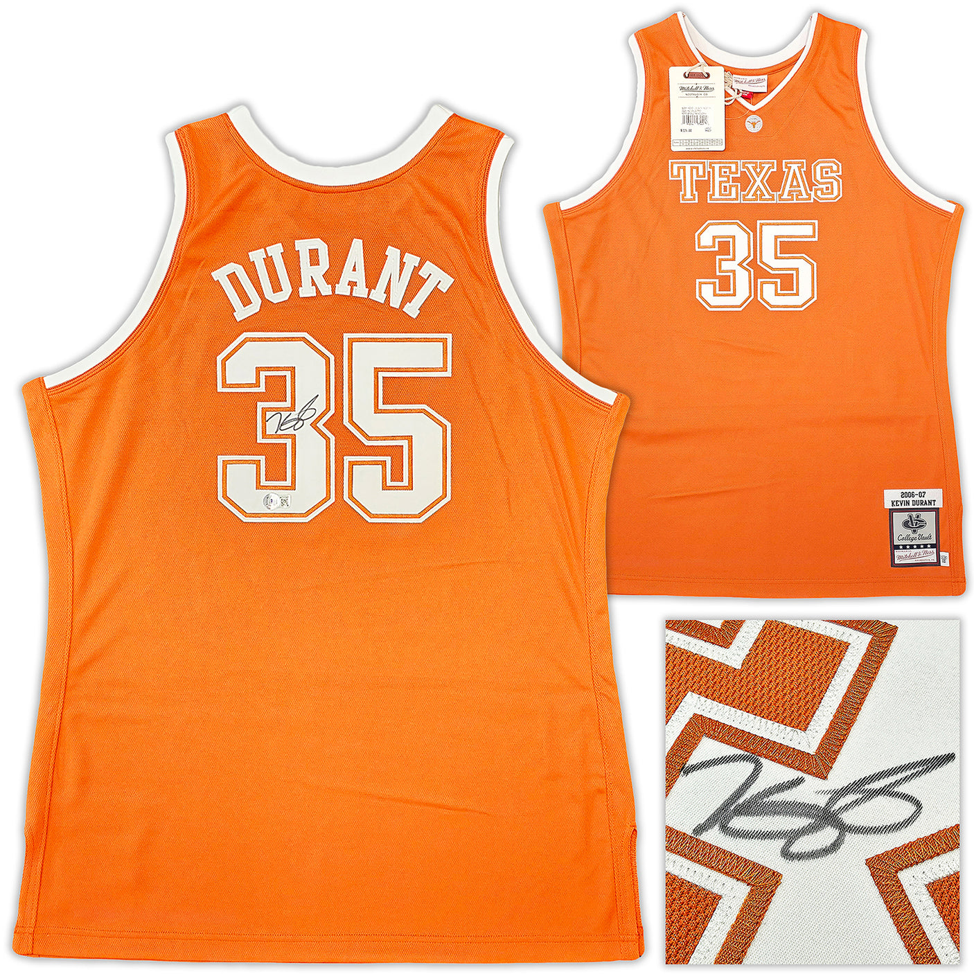 Texas Longhorns Kevin Durant Autographed Orange Authentic Mitchell & Ness College Vault 2006-07 Jersey Size 44 Beckett BAS QR Stock #212181