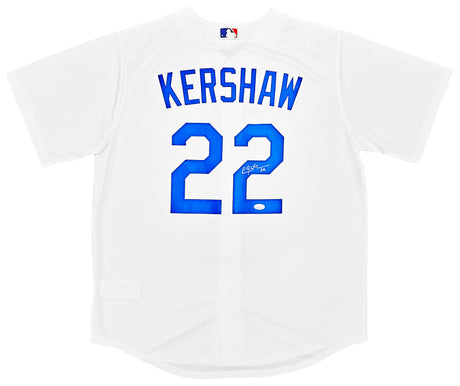 Los Angeles Dodgers Clayton Kershaw Autographed White Nike Jersey Size L JSA Stock #212240