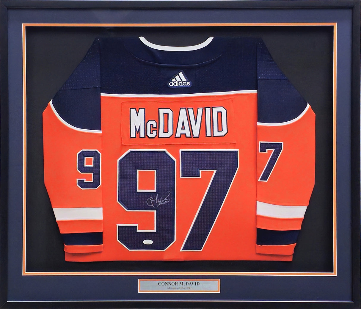 Edmonton Oilers Connor McDavid Autographed Framed Orange Adidas Authentic Jersey JSA #YY76200