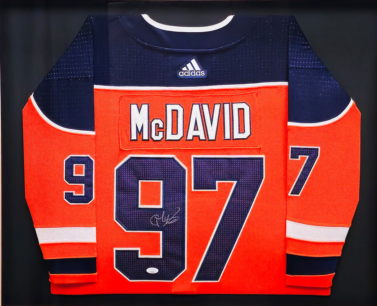 Edmonton Oilers Connor McDavid Autographed Framed Orange Adidas Authentic Jersey JSA #YY76200