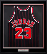 Chicago Bulls Michael Jordan Autographed Framed Black & Red Pinstripes Authentic 1995-96 Jersey UDA Holo #ESP01034