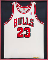 Chicago Bulls Michael Jordan Autographed Framed White Nike Authentic 1998-99 Retirement Season Jersey Beckett BAS & UDA Holo #BAF78946