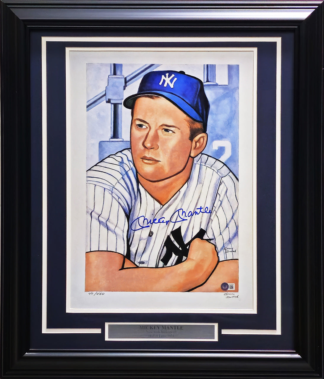 Mickey Mantle Autographed Framed 14x20 1952 Bowman Lithograph Photo New York Yankees Auto Grade Gem Mint 10 #40/450 Beckett BAS #AC83001