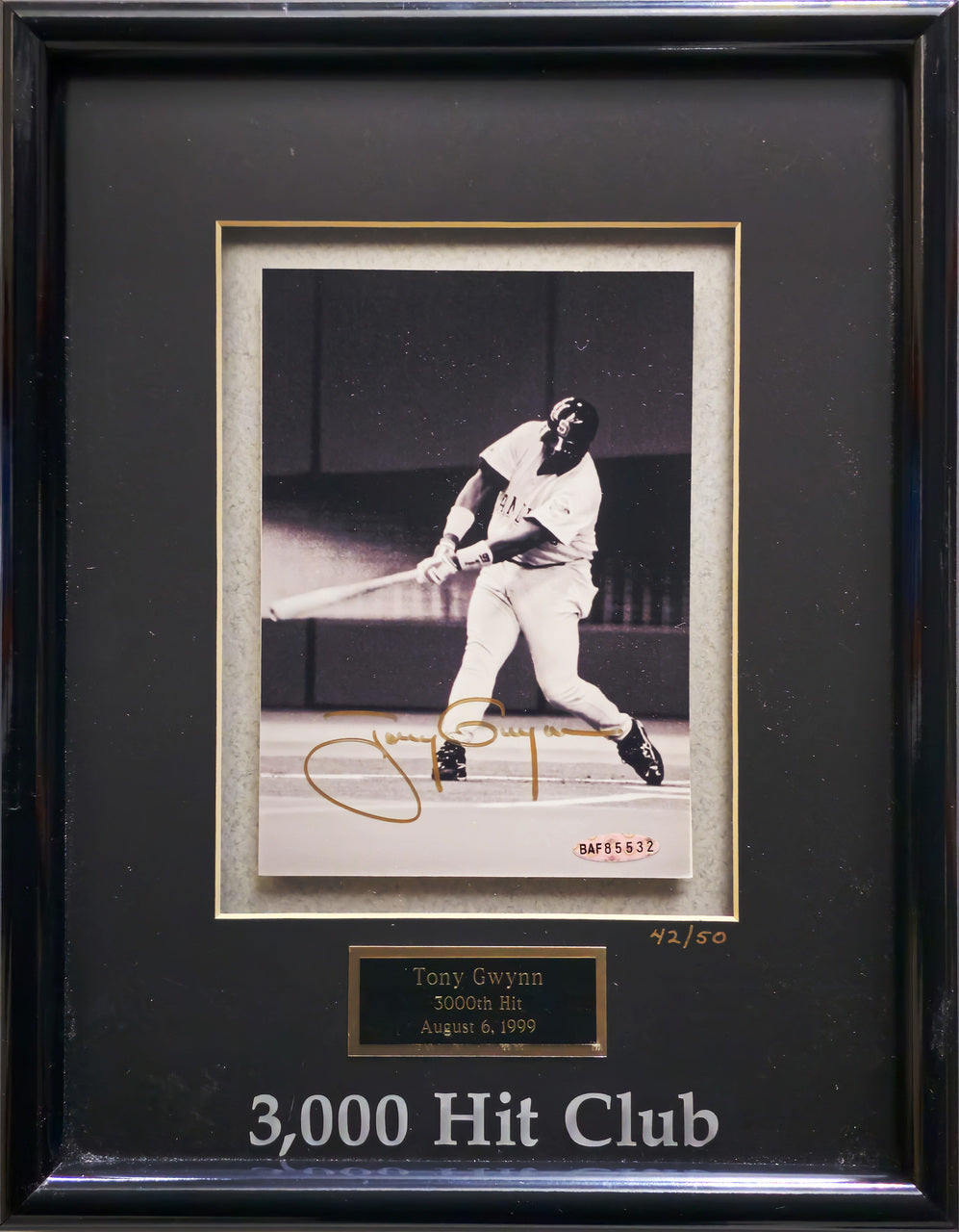 Tony Gwynn Autographed Framed Gold 3000th Hit Club 5x7 Photo San Diego Padres #42/50 UDA Holo #BAF85532