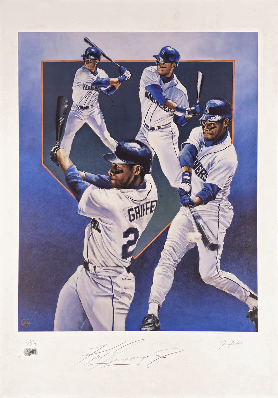 Ken Griffey Jr. Autographed 21x30 Lithograph Photo Seattle Mariners #139/295 Beckett BAS QR #BP55378