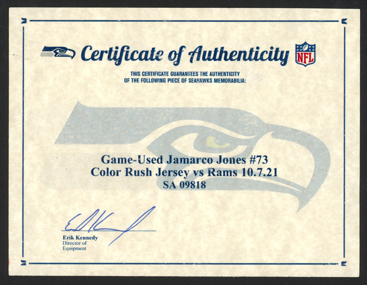 Jamarco Jones Unsigned Seattle Seahawks 2021 Game Used Action Green Color Rush Nike Jersey SS Holo #SA09818