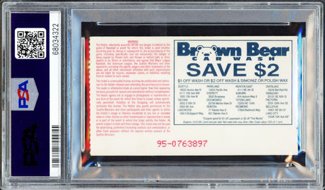 Autographed 1995 AL West Tie Breaker Ticket Stub Seattle Mariners PSA 6 Auto Grade Mint 9 With 4 Signatures Including Ken Griffey Jr. & Dan Wilson PSA/DNA #68034322