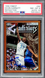 Kevin Garnett Autographed 1996 Finest Refractor Rookie Card #66 Minnesota Timberwolves PSA 8 Auto Grade Gem Mint 10 PSA/DNA #70010843