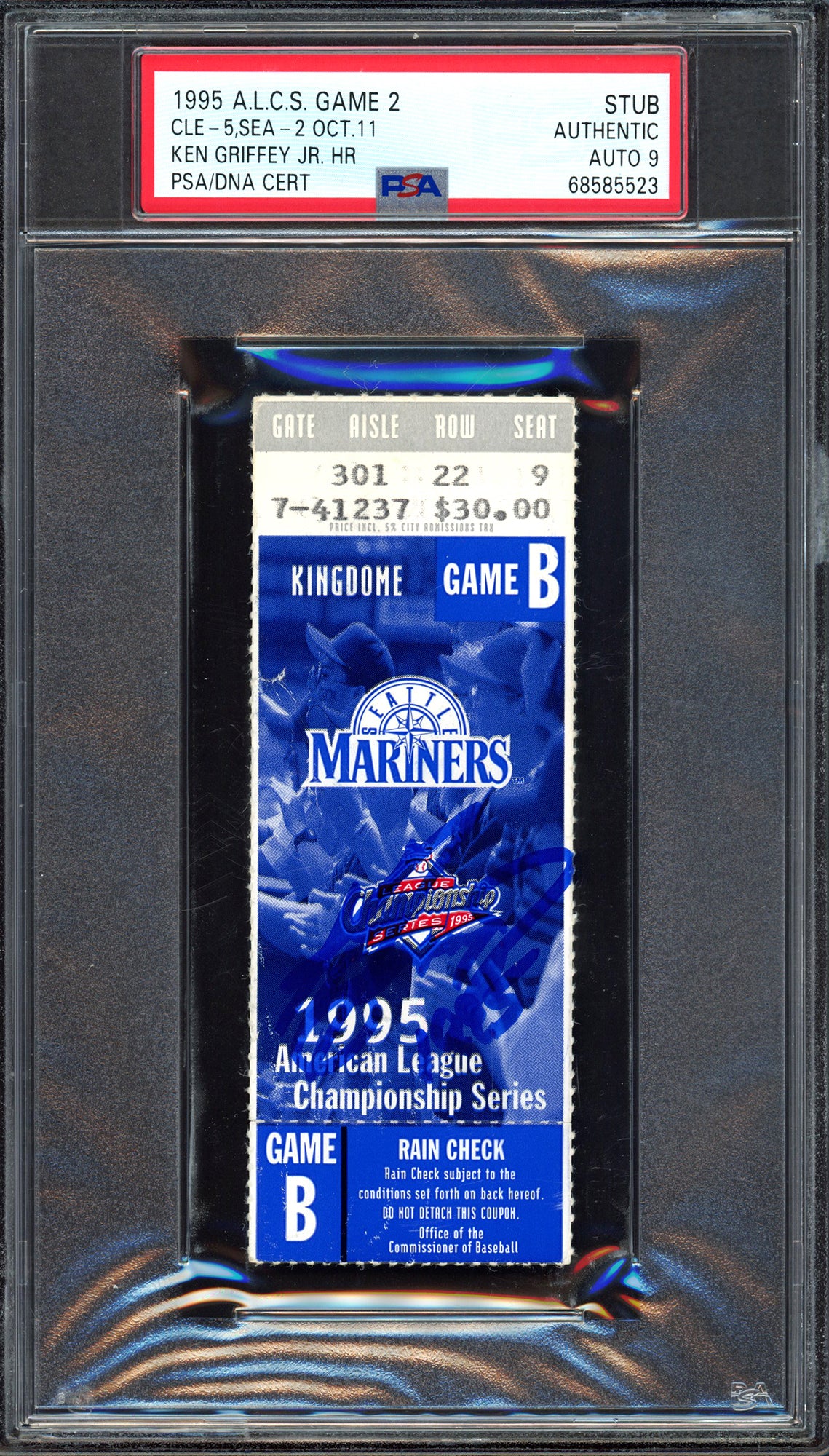 Ken Griffey Jr. Autographed 1995 ACS Game 2 Ticket Stub Seattle Mariners Auto Grade Mint 9 "1995" Hit Home Run PSA/DNA #68585523