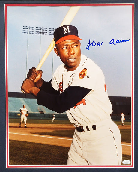 Hank Aaron Autographed Framed 16x20 Photo Milwaukee Braves JSA #II38418