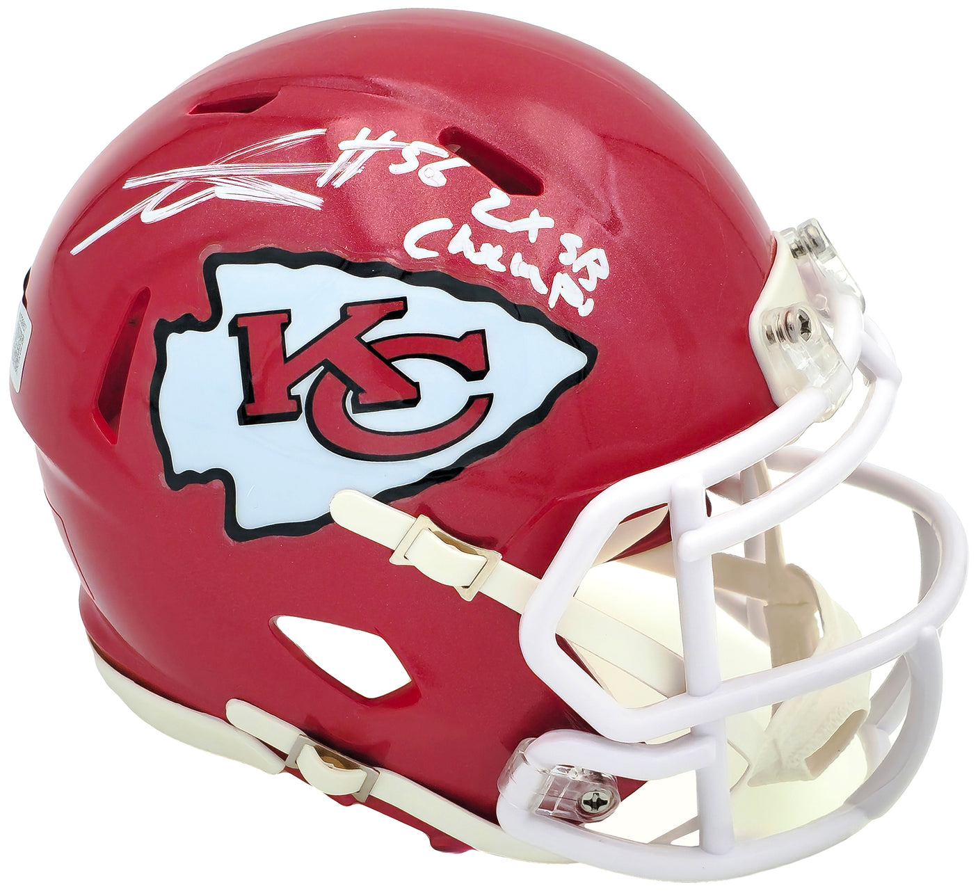 George Karlaftis Autographed Kansas City Chiefs Red Speed Mini Helmet "2x SB Champs" Beckett BAS Witness Stock #224840