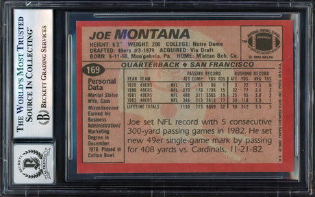 Joe Montana Autographed 1983 Topps Card #169 San Francisco 49ers Auto Grade Gem Mint 10 Beckett BAS Stock #238905