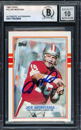 Joe Montana Autographed 1989 Topps Card #12 San Francisco 49ers Auto Grade Gem Mint 10 Beckett BAS Stock #238908