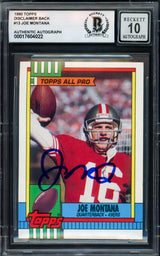 Joe Montana Autographed 1990 Topps Card #13 San Francisco 49ers Auto Grade Gem Mint 10 Beckett BAS Stock #238911