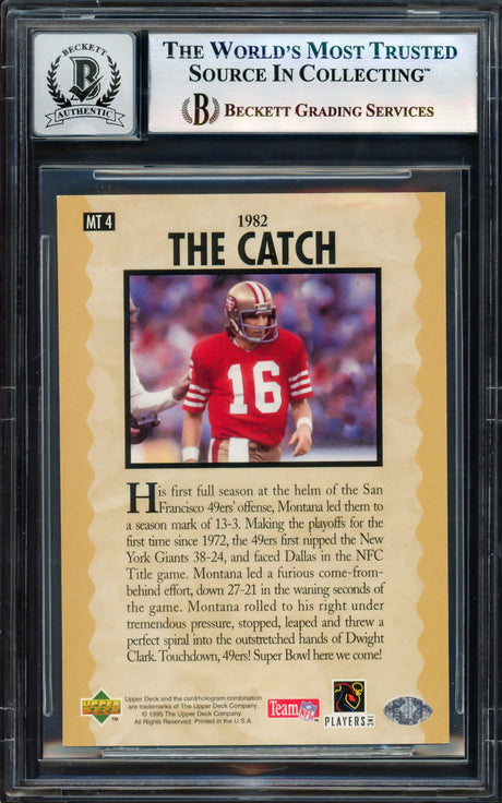 Joe Montana Autographed 1995 Upper Deck Card #MT4 San Francisco 49ers Auto Grade Gem Mint 10 The Catch Beckett BAS Stock #238913