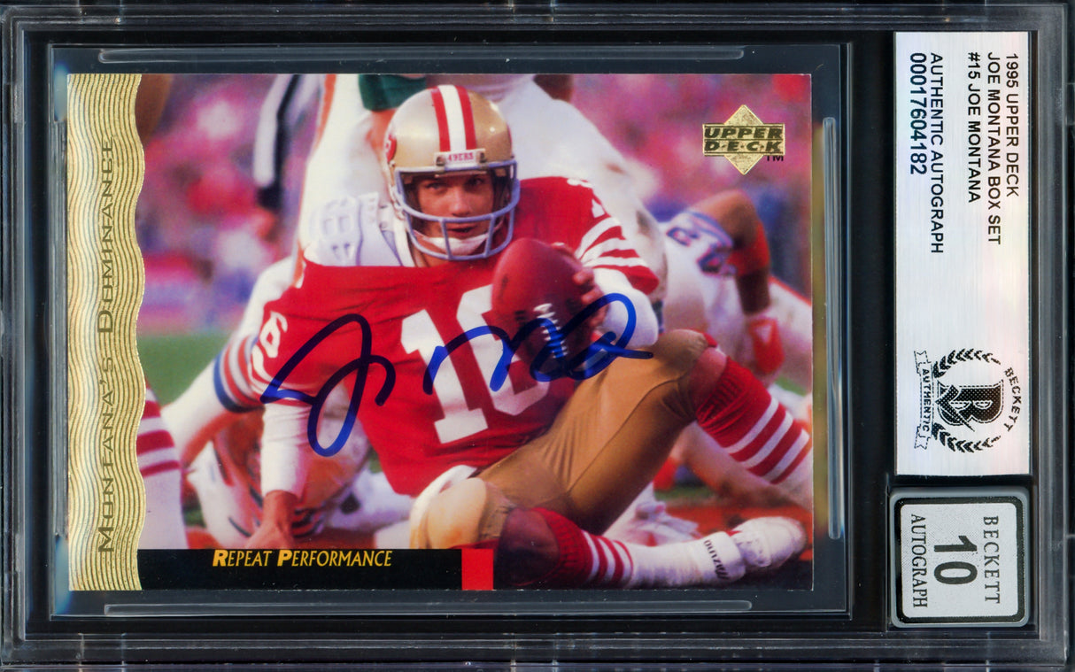 Joe Montana Autographed 1995 Upper Deck Card #15 San Francisco 49ers Auto Grade Gem Mint 10 Beckett BAS Stock #238916