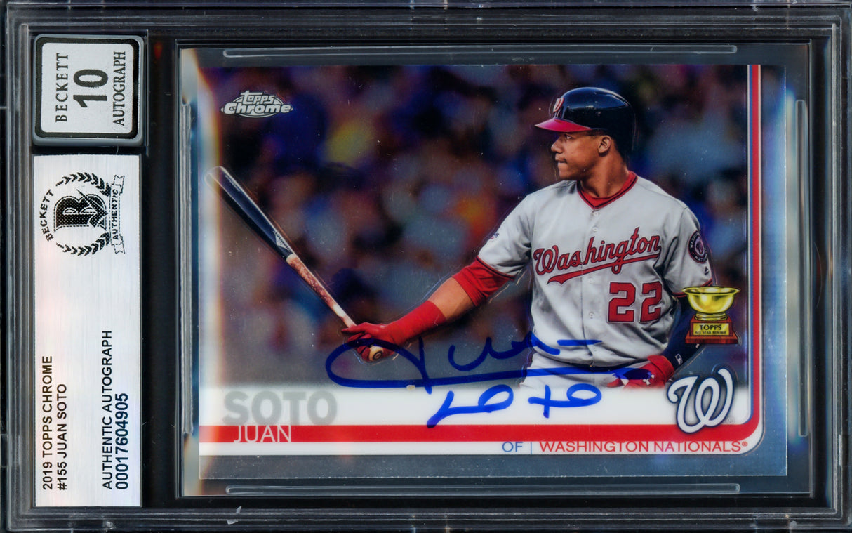 Juan Soto Autographed 2019 Topps Chrome Rookie Card #155 Washington Nationals Auto Grade Gem Mint 10 Beckett BAS Stock #238924