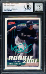 Ichiro Suzuki Autographed 2001 Upper Deck Victory Rookie Card #564 Seattle Mariners Auto Grade Gem Mint 10 Beckett BAS Stock #238926