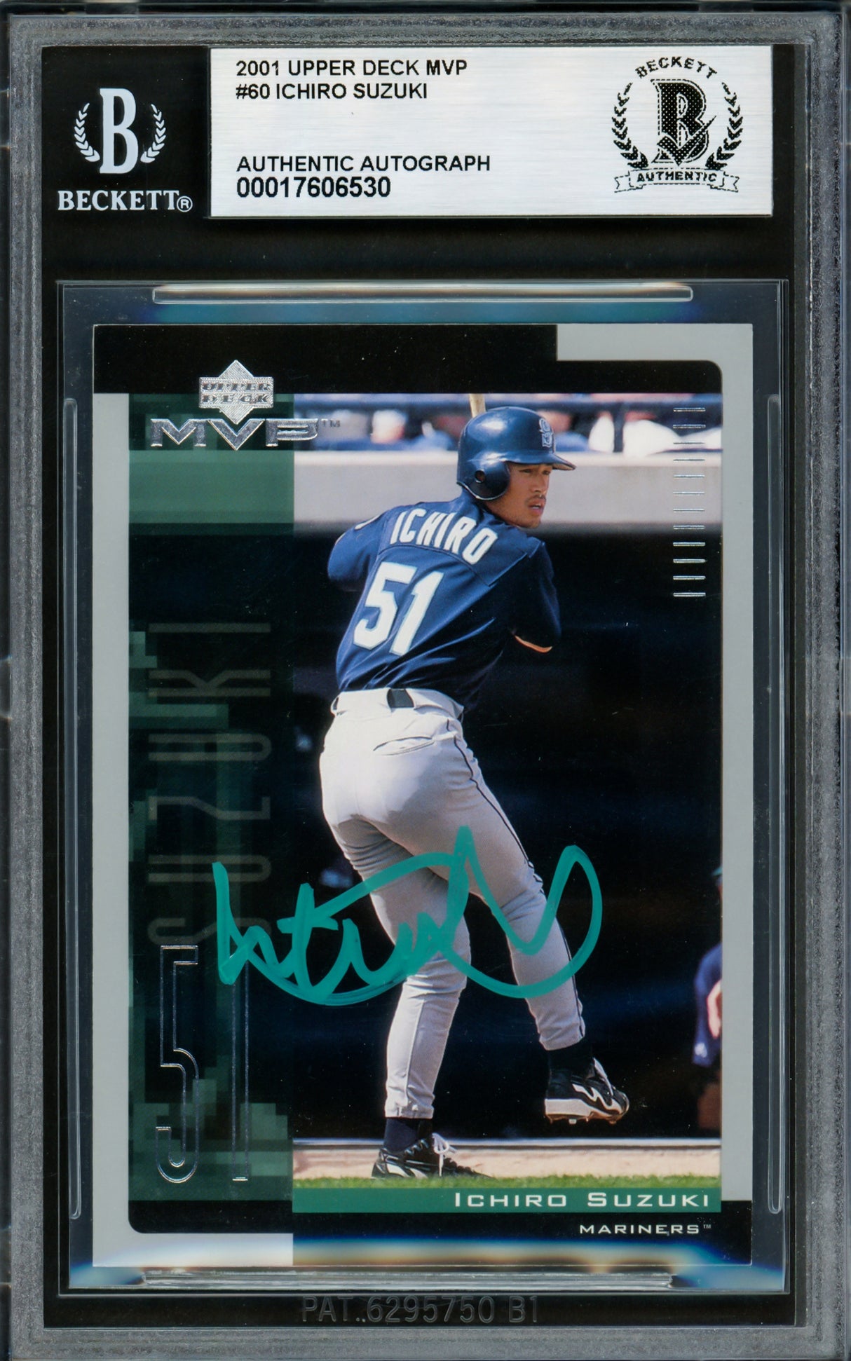 Ichiro Suzuki Autographed 2001 Upper Deck MVP Rookie Card #60 Seattle Mariners Beckett BAS Stock #238928