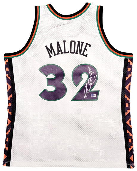 Utah Jazz Karl Malone Autographed White & Purple Authentic Mitchell & Ness 1995 All Star Game Jersey Size XL Beckett BAS Stock #211885