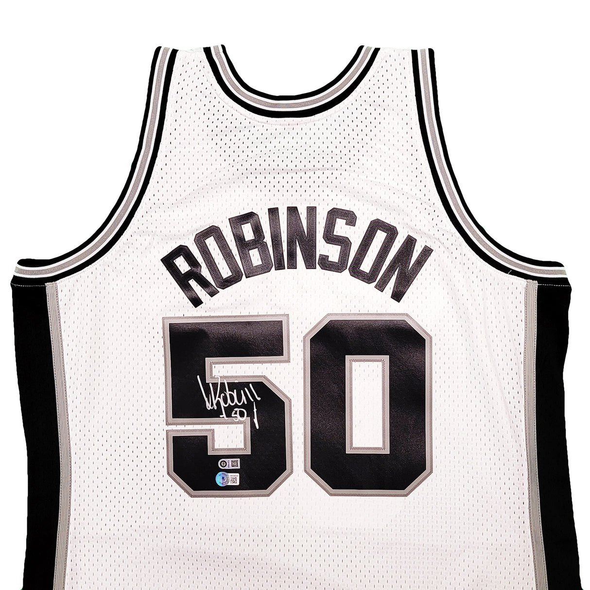 San Antonio Spurs David Robinson Autographed White Authentic Mitchell & Ness Swingman Jersey Size XL Beckett BAS Witness Stock #212089