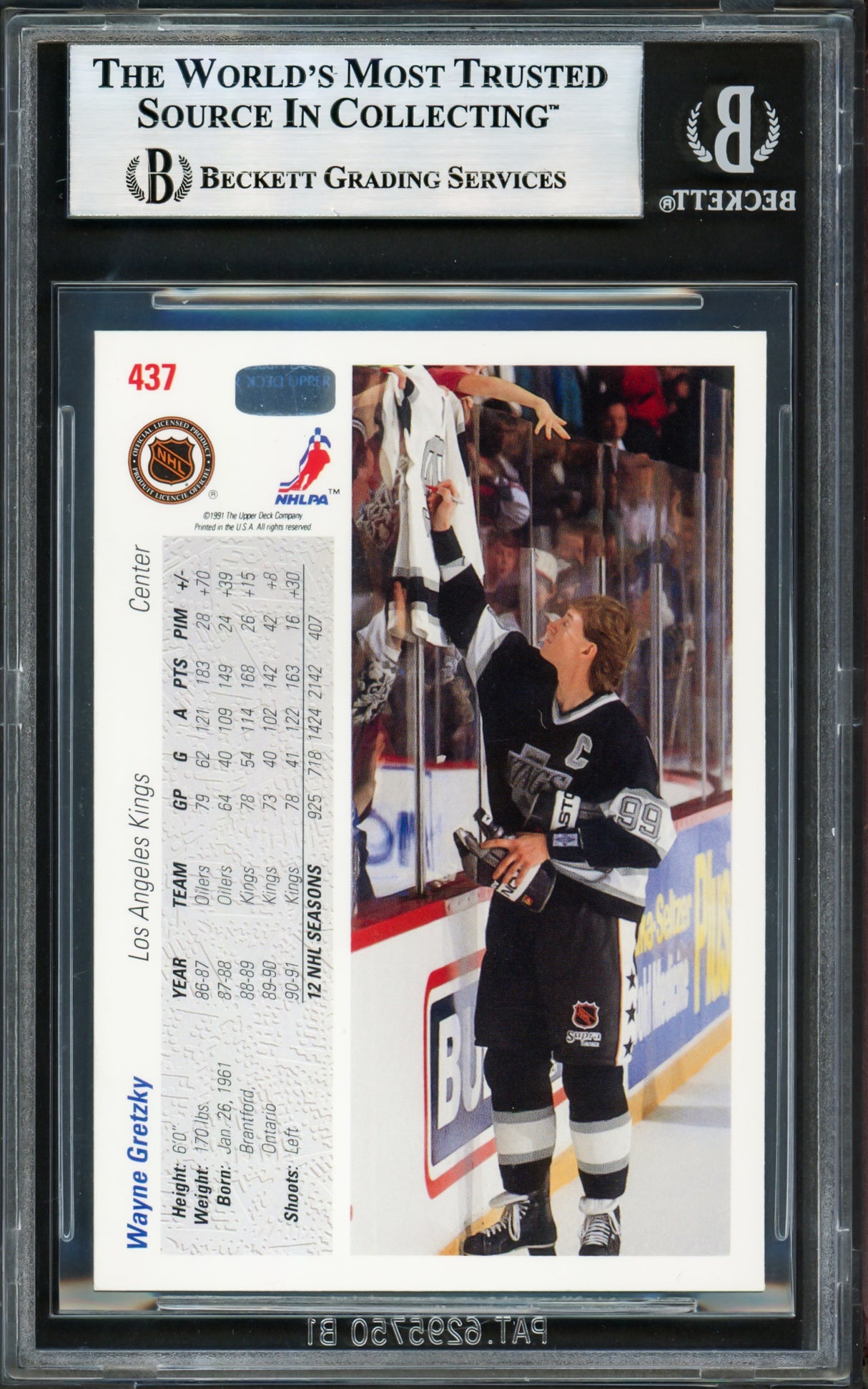 Wayne Gretzky Autographed 1991-92 Upper Deck Card #437 Los Angeles Kings Beckett BAS #17605810