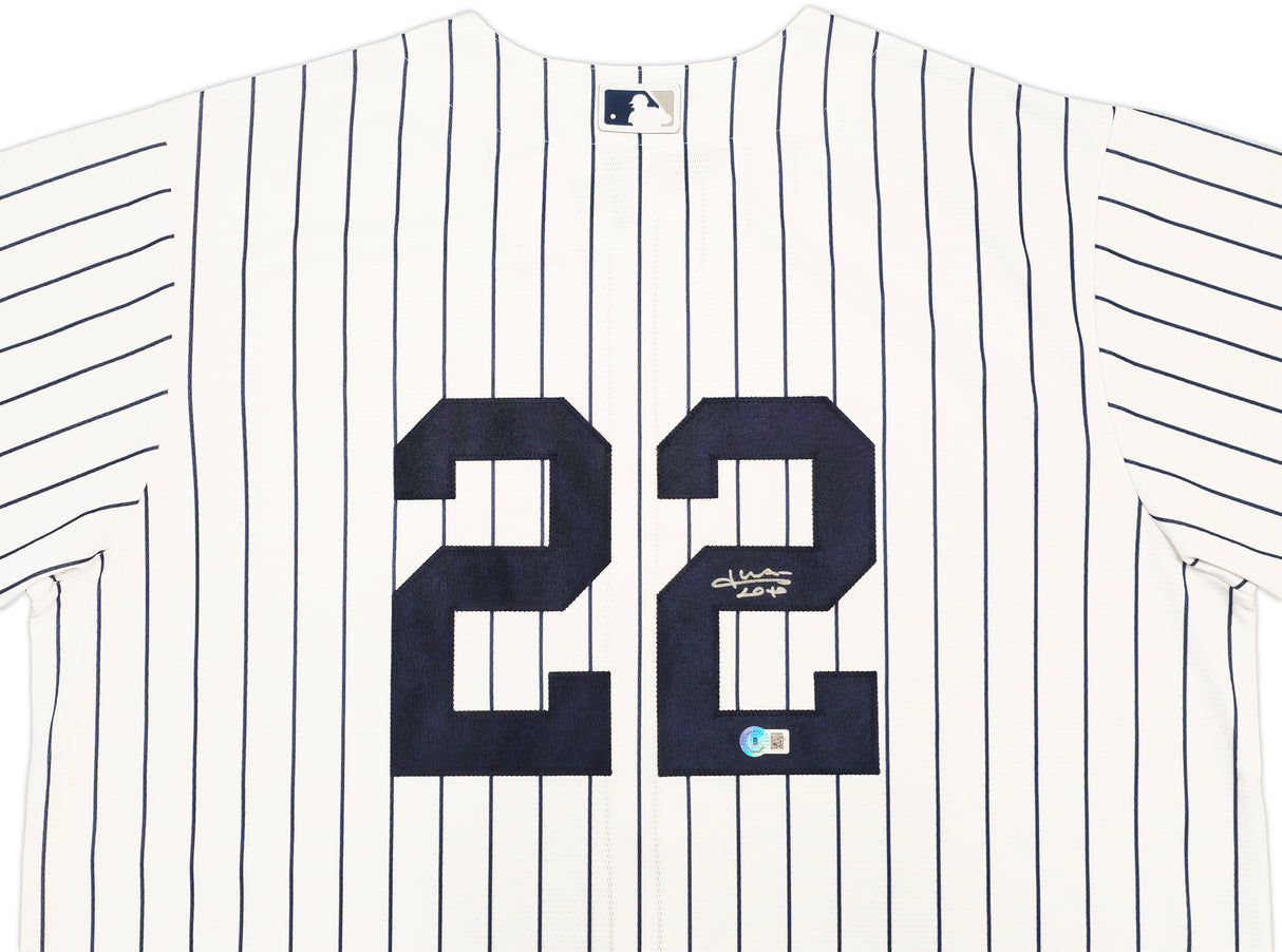 New York Yankees Juan Soto Autographed White Pinstripes Nike Jersey Size XL Beckett BAS QR Stock #226402