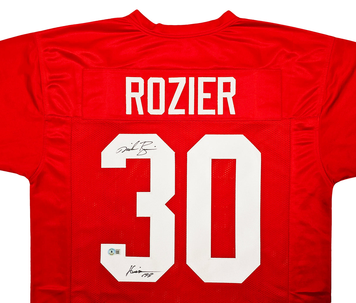 Nebraska Cornhuskers Mike Rozier Autographed Red Jersey "Heisman 1983" Beckett BAS QR Stock #212608