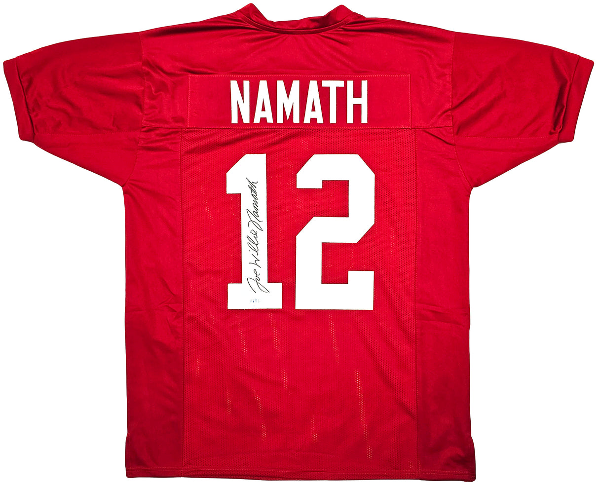 Alabama Crimson Tide Joe Willie Namath Autographed Crimson Jersey Full Name Beckett BAS Witness Stock #212601